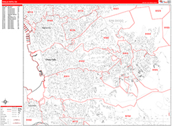 Chula Vista Wall Map Zip Code Red Line Style 2026